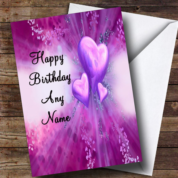 Purple Hearts Romantic Customised Birthday Card