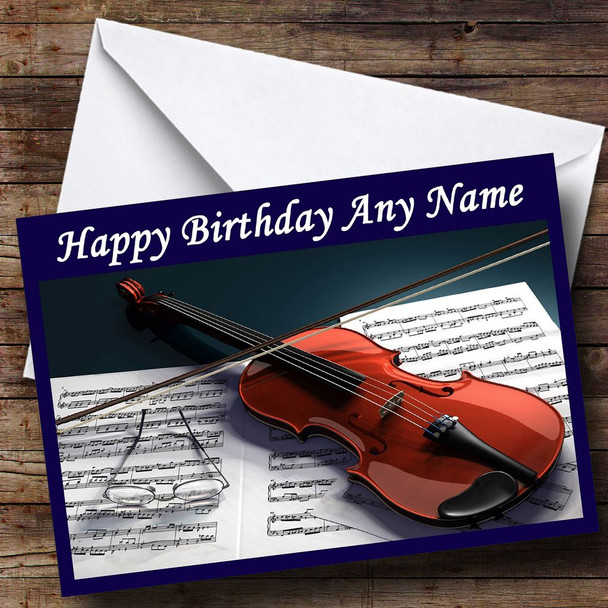 Blue Violin Customised Birthday Card