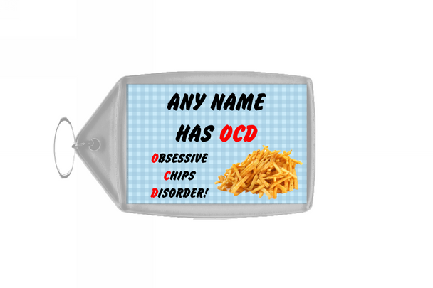 Funny Obsessive Disorder Chips Blue Large Keyring