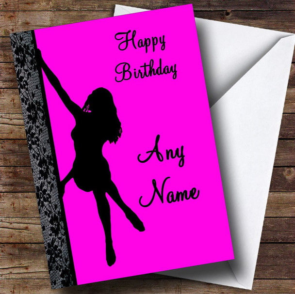 Pink Sexy Pole Dancing Customised Birthday Card