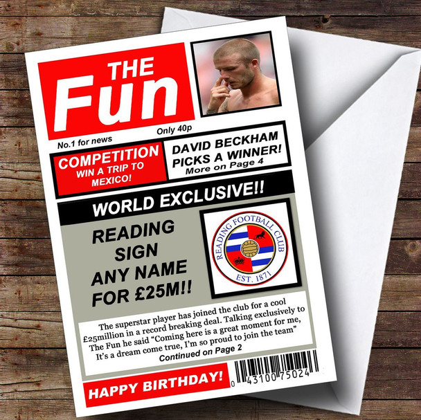 Reading Football Fan Funny Newspaper Customised Birthday Card