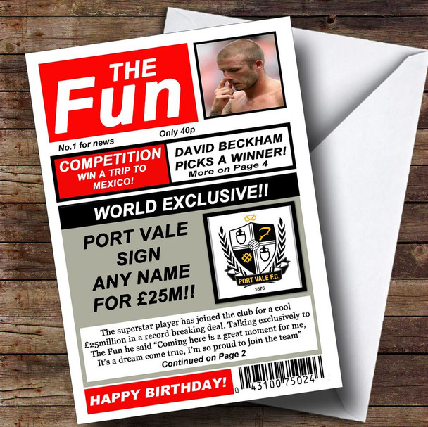 Port Vale Football Fan Funny Newspaper Customised Birthday Card