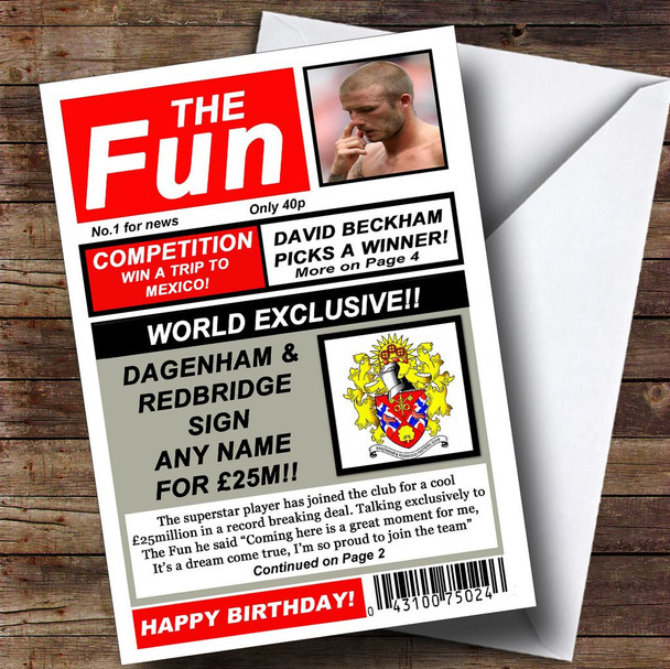 Dagenham Redbridge Football Fan Funny Newspaper Customised Birthday Card