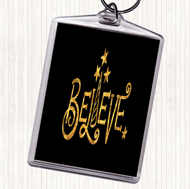 Black Gold Believe Unicorn Quote Keyring