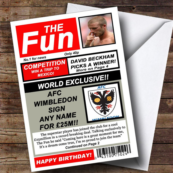 Afc Wimbledon Football Fan Funny Newspaper Customised Birthday Card