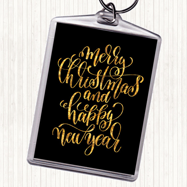 Black Gold Christmas Merry Xmas New Year Quote Keyring