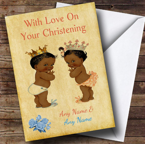 Twin Black Boy & Girl Customised Christening Card