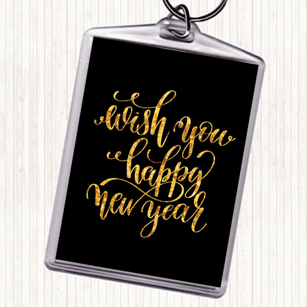 Black Gold Christmas Wish Happy New Year Quote Keyring