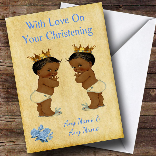Twin Baby Black Boys Customised Christening Card