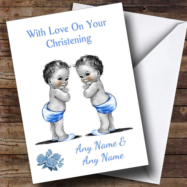 Cute Baby Twin Boys Customised Christening Card