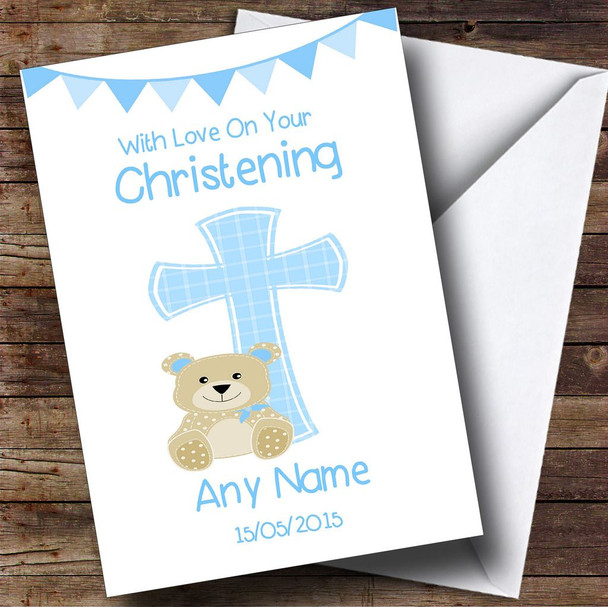 Boys Dedication Blue Cross Customised Christening Card