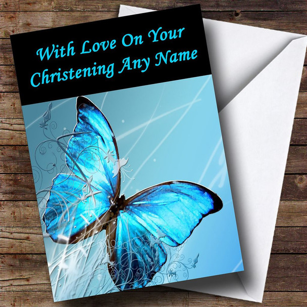 Blue Butterfly Customised Christening Card