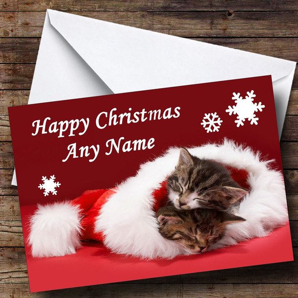 Two Kittens Sleeping In Hat Christmas Card Customised