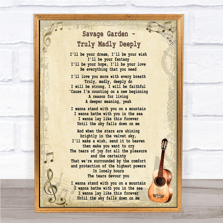 Savage Garden Truly Madly Deeply Song Lyric Vintage Quote Print