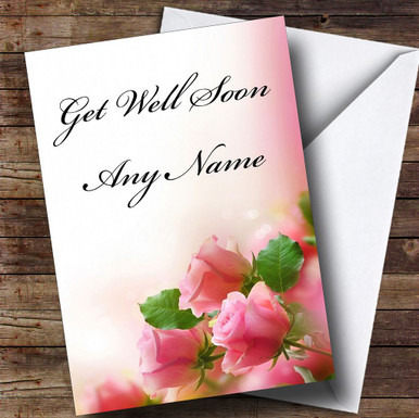Cute Pink Roses Customised Get Well Soon Card - Party Animal Print