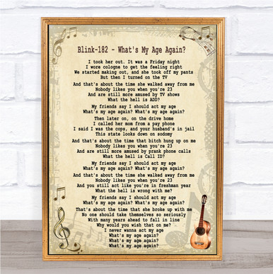 Blink 182 What's My Age Again Lyrics Print A0 A1 A2 