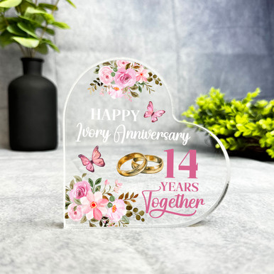 Ivory Wedding Anniversary Gift 14 Years Together Keepsake Side Heart