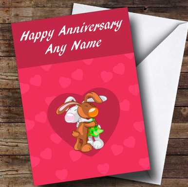 Cute Cuddling Rabbits Customised Anniversary Card - Party Animal Print