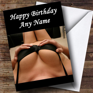 Sexy Lady Breasts Black Bra Customised Birthday Card - Party Animal Print