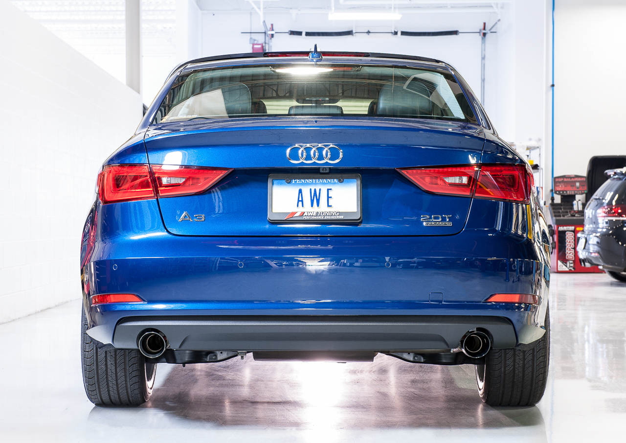 AWE Tuning 3015-32058 - Audi 8V A3 Touring Edition Exhaust - Dual Outlet Diamond Black 90 mm Tips