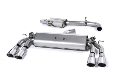 Milltek Cat Back Exhaust - Resonated - Quad Oval Polished Tips 104x80mm Oval - SSXAU418