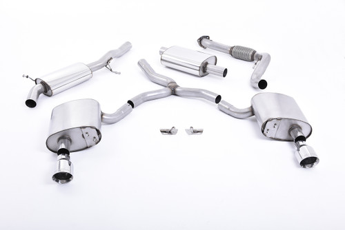 Milltek Cat Back Exhaust - Resonated - Polished Trims - SSXAU608