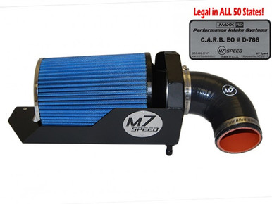 M7 Speed Gen 2 High Flow Intake System Black Powdercoated Aluminum Hsg Blue 8 Ply Cotton Filter Black Silicone Elbow.
