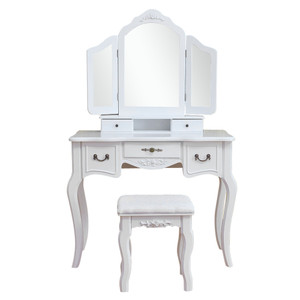 Tri-fold Mirror Dresser with Dressing Stool White--YS Tri-fold Mirror Dresser with Dressing Stool White--YS