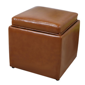 Square Storage Ottoman with Tray Faux Leather Upholstered Footrest Stool Square Storage Ottoman with Tray Faux Leather Upholstered Footrest Stool