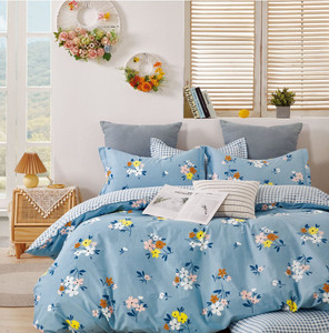 Floral 100% Cotton Reversible Comforter Set, Blue Floral 100% Cotton Reversible Comforter Set, Blue