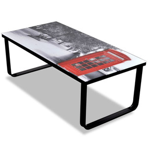 Coffee Table with Telephone Booth Printing Glass Top Coffee Table with Telephone Booth Printing Glass Top