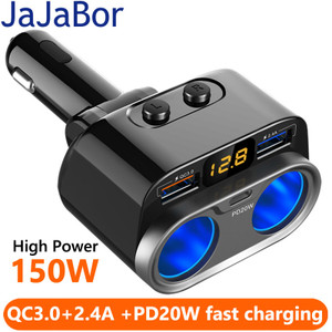 JaJaBor Car Cigarette Lighter Socket Splitter QC3.0 Dual USB Fast Charge Type C PD20W Charger Independent Switch Power Adapter JaJaBor Car Cigarette Lighter Socket Splitter QC3.0 Dual USB Fast Charge Type C PD20W Charger Independent Switch Power Adapter
