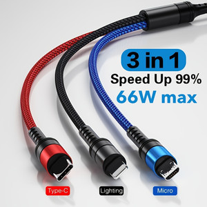 3 In1 Fast Charging USB Cable 66W Max For IPhone Samsung Xiaomi Huawei Fast Charging Type C Cable Micro USB For Mobile Phone Charging Cord USB-C Cable Good Quality And Durable Cable 3 In1 Fast Charging USB Cable 66W Max For IPhone Samsung Xiaomi Huawei Fast Charging Type C Cable Micro USB For Mobile Phone Charging Cord USB-C Cable Good Quality And Durable Cable