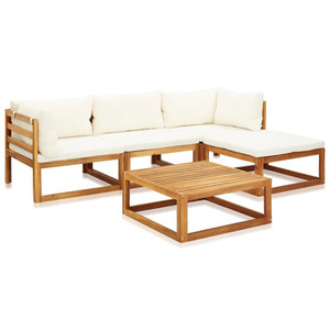 vidaXL 5 Piece Patio Lounge Set with Cushions Solid Acacia Wood, Beige vidaXL 5 Piece Patio Lounge Set with Cushions Solid Acacia Wood, Beige