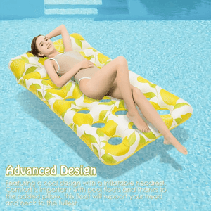 Lemon Print Inflatable Pool Lounger With Headrest Tanning Pool Lounge Float, Inflatable Swimming Pool Lounger Mattress Summer Pool Floats For Adults Lemon Print Inflatable Pool Lounger With Headrest Tanning Pool Lounge Float, Inflatable Swimming Pool Lounger Mattress Summer Pool Floats For Adults