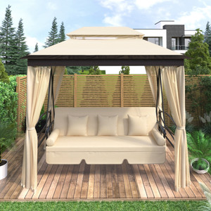 8.9 Ft. W x 5.9 Ft. D Outdoor Gazebo with Convertible Swing Bench Double Roof Soft Canopy Garden Backyard Gazebo with Mosquito Netting Suitable for Lawn Garden Backyard 8.9 Ft. W x 5.9 Ft. D Outdoor Gazebo with Convertible Swing Bench Double Roof Soft Canopy Garden Backyard Gazebo with Mosquito Netting Suitable for Lawn Garden Backyard