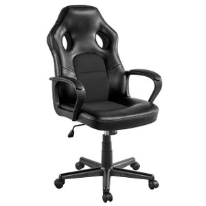 Adjustable Swivel Artificial Leather Gaming Chair, Black Adjustable Swivel Artificial Leather Gaming Chair, Black