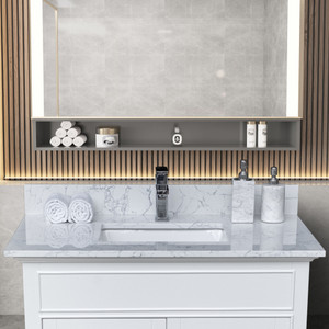 Montary 31"x 22" bathroom stone vanity top Carrara jade engineered marble color with undermount ceramic sink and single faucet hole with backsplash Montary 31"x 22" bathroom stone vanity top Carrara jade engineered marble color with undermount ceramic sink and single faucet hole with backsplash