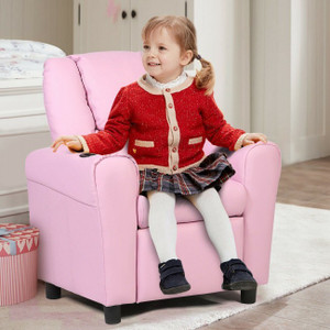 Children PU Leather Recliner Chair with Front Footrest, Pink Children PU Leather Recliner Chair with Front Footrest, Pink