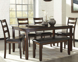 Signature Design by Ashley Coviar 6 Piece Dining Set, Includes Table, 4 Chairs & Bench, Dark Brown Signature Design by Ashley Coviar 6 Piece Dining Set, Includes Table, 4 Chairs & Bench, Dark Brown