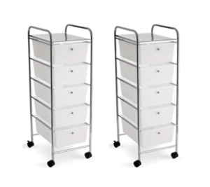 Set of 2, 5 Drawer Storage Rolling Cart Organizer for Craft Office by Simply Tidy, Clear Set of 2, 5 Drawer Storage Rolling Cart Organizer for Craft Office by Simply Tidy, Clear