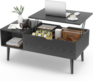 Sweetcrispy Lift Top Coffee Table with Storage Shelf and Hidden Compartment for Living Room, Black Sweetcrispy Lift Top Coffee Table with Storage Shelf and Hidden Compartment for Living Room, Black