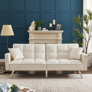 Modern Velvet Sofa Couch Bed with Armrests and 2 Pillows for Living Room and Bedroom .(White) Modern Velvet Sofa Couch Bed with Armrests and 2 Pillows for Living Room and Bedroom .(White)