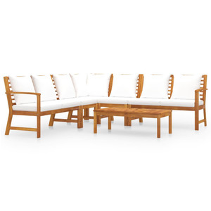 6 Piece Garden Lounge Set with Cushion Cream Solid Acacia Wood 6 Piece Garden Lounge Set with Cushion Cream Solid Acacia Wood