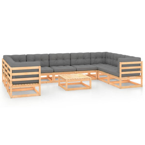 10 Piece Garden Lounge Set with Cushions Solid Pinewood 10 Piece Garden Lounge Set with Cushions Solid Pinewood