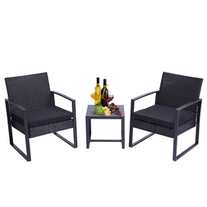 3 Pieces Patio Set Outdoor Wicker Patio Furniture Sets Modern Set Rattan Chair Conversation Sets with Coffee Table for Yard and Bistro (Black) RT 3 Pieces Patio Set Outdoor Wicker Patio Furniture Sets Modern Set Rattan Chair Conversation Sets with Coffee Table for Yard and Bistro (Black) RT