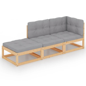 3 Piece Garden Lounge Set with Cushions Solid Pinewood 3 Piece Garden Lounge Set with Cushions Solid Pinewood
