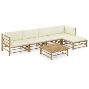6 Piece Garden Lounge Set with Cream White Cushions Bamboo 6 Piece Garden Lounge Set with Cream White Cushions Bamboo