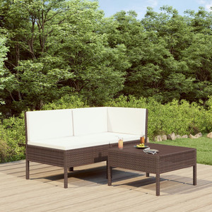 3 Piece Garden Lounge Set with Cushions Poly Rattan Brown 3 Piece Garden Lounge Set with Cushions Poly Rattan Brown