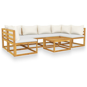 7 Piece Garden Lounge Set with Cushion Cream Solid Acacia Wood 7 Piece Garden Lounge Set with Cushion Cream Solid Acacia Wood